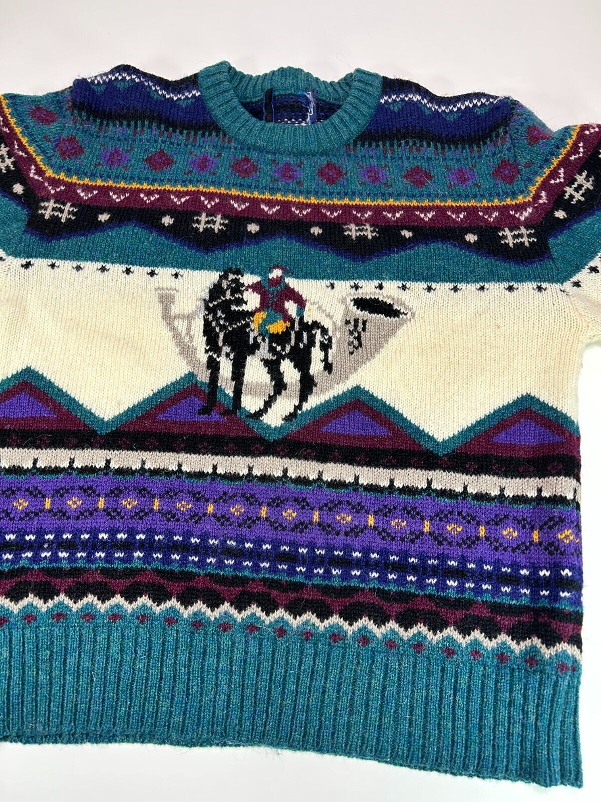 Vintage Woolrich Abstract Pattern Equestrian Pullover Knit Sweater Size Small