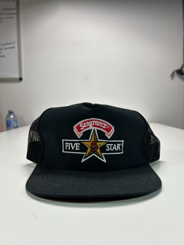 Vintage Seagrams Five Star Embroidered Patch Trucker Snapback Hat OSFA