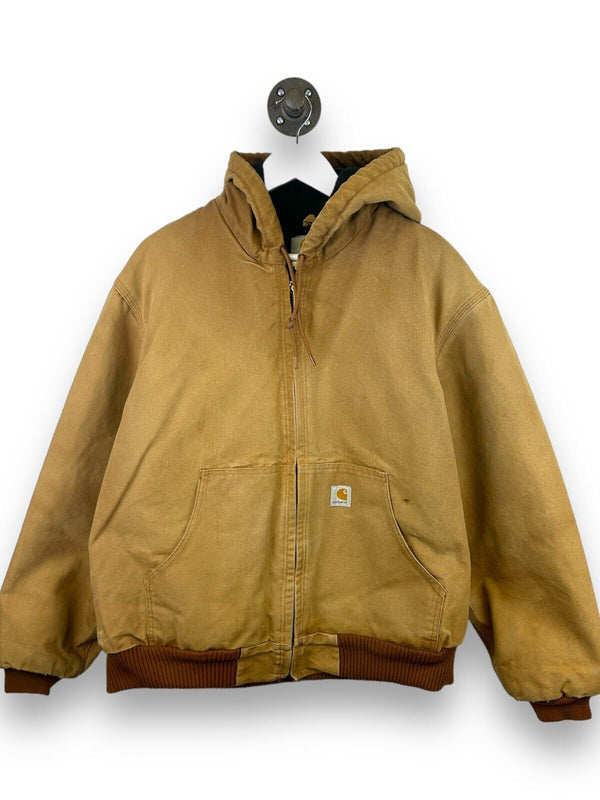 Vintage Carhartt Insulated Canvas Workwear Hooded Bomber Jacket Size Large J140
