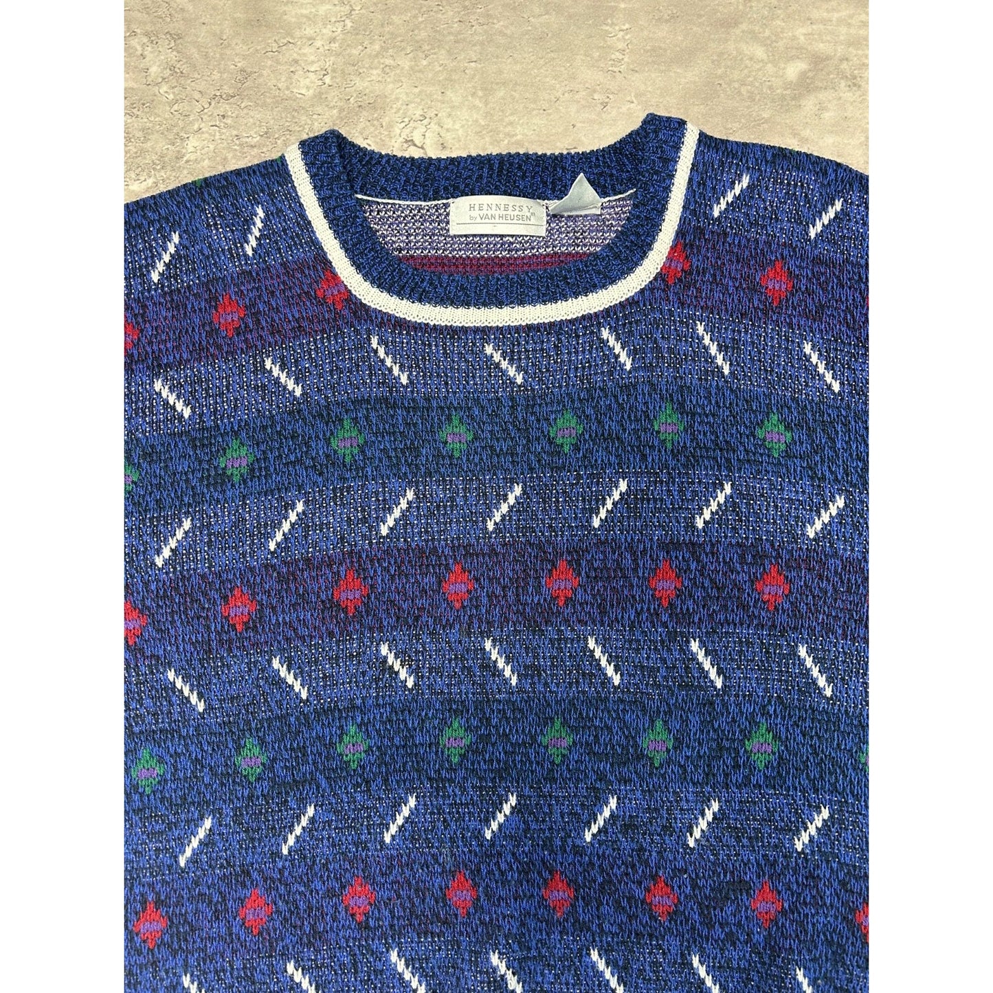 Vintage 90s Van Heusen Abstract Striped Pullover Knit Sweater Size Large Tall