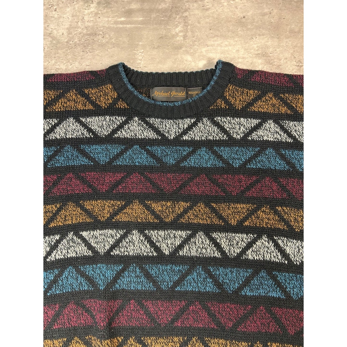 Vintage 90s Michael Gerard Diamond Striped Knit Sweater Size Large