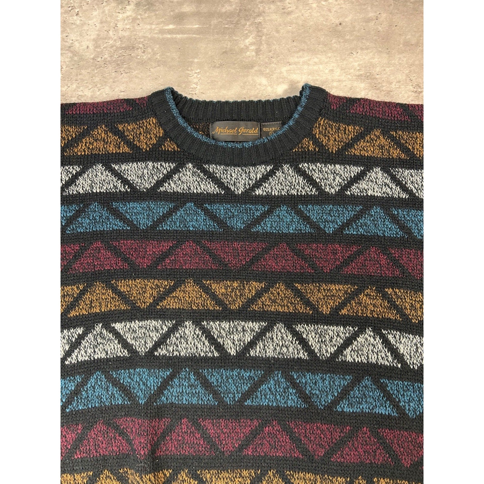 Vintage 90s Michael Gerard Diamond Striped Knit Sweater Size Large