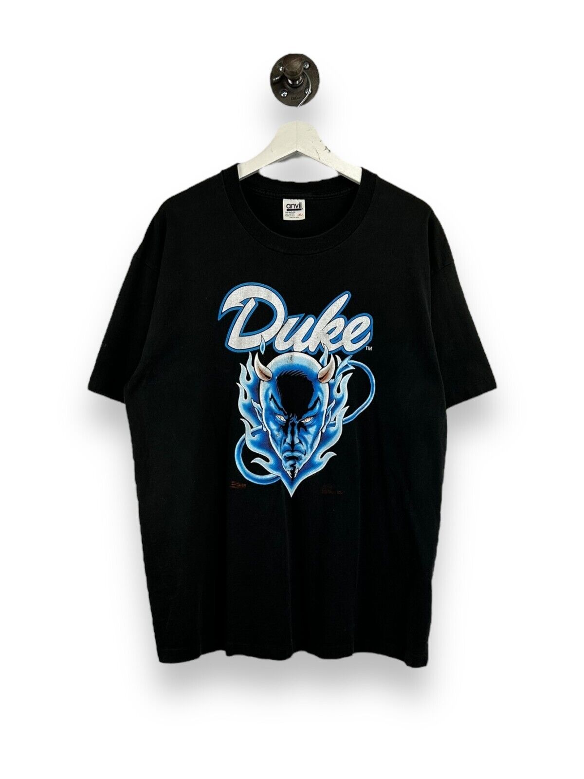 Vintage 90s Duke Blue Devils NCAA Big Face Graphic T-Shirt Size XL Black