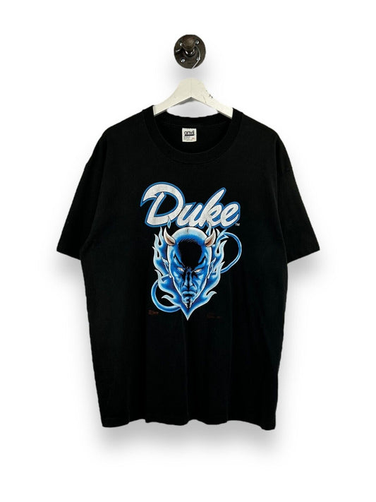 Vintage 90s Duke Blue Devils NCAA Big Face Graphic T-Shirt Size XL Black