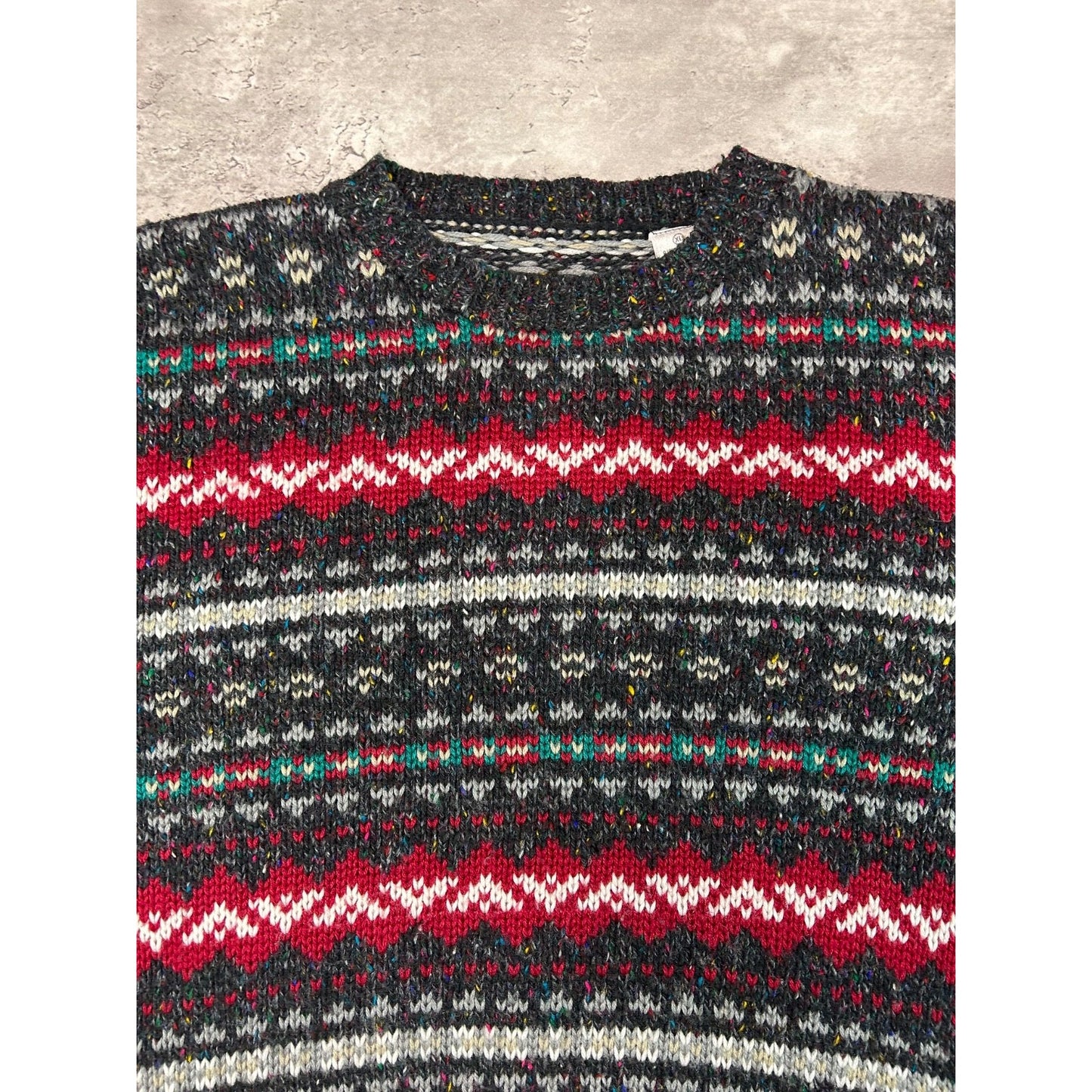 Vintage 90s Geometric Abstract Striped Pullover Ribbed Knit Sweater Size XL