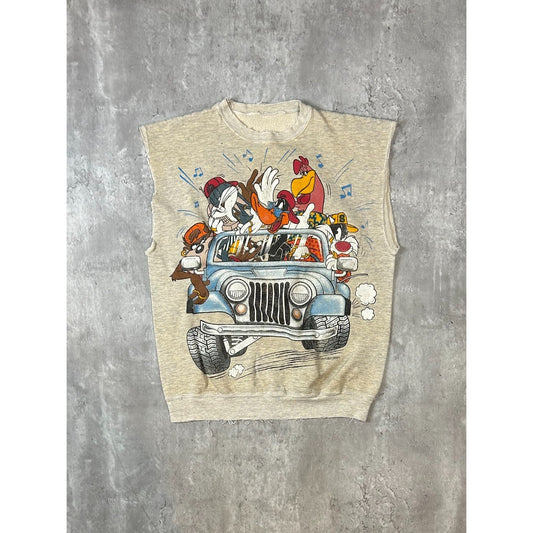Vintage 90s Looney Tunes Tv Show Promo Graphic Sleeveless Sweatshirt Size Medium
