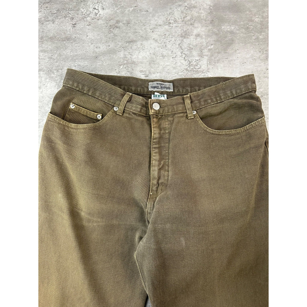 Vintage 90s Guess Jeans Baggy Fit Green Denim Pants Size 34