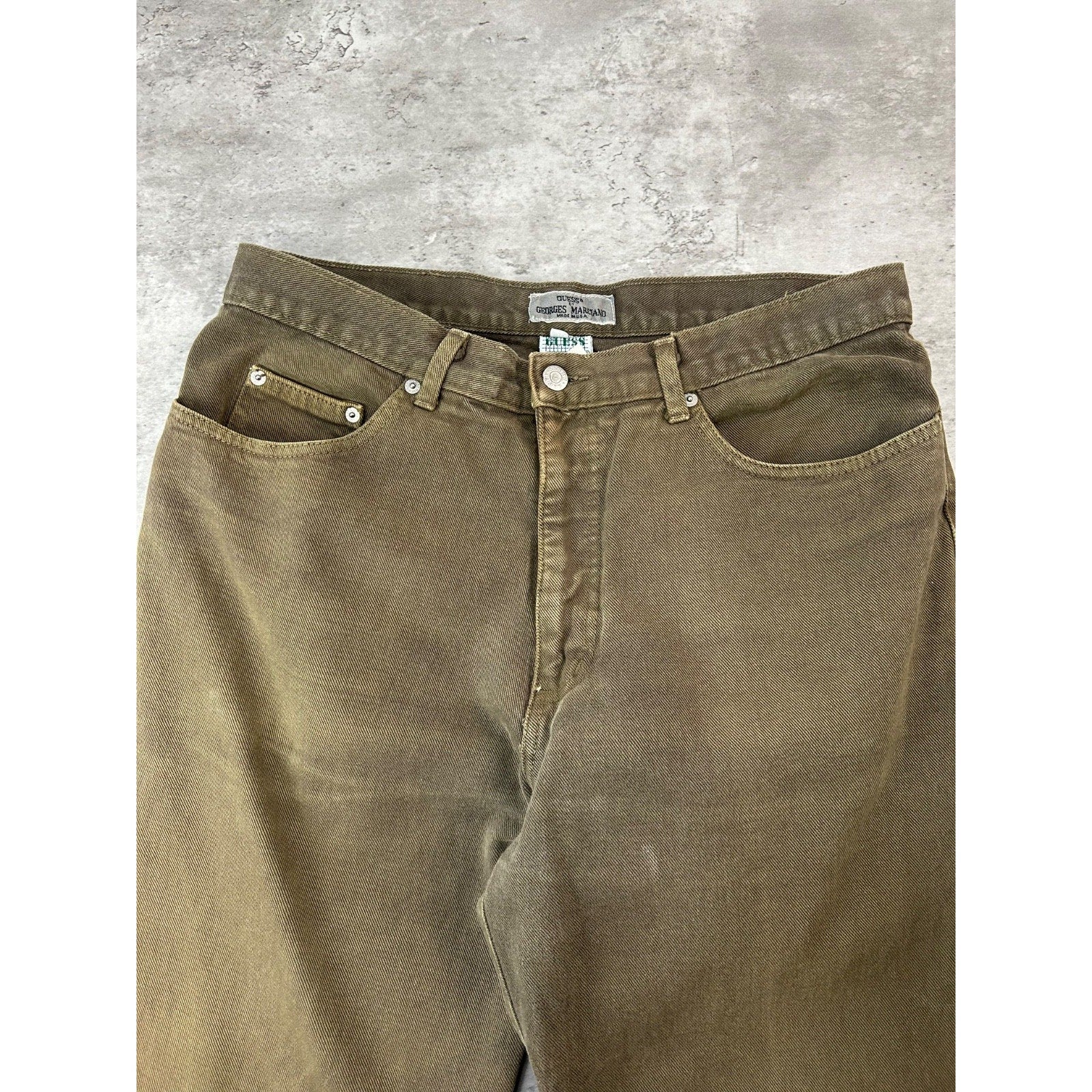 Vintage 90s Guess Jeans Baggy Fit Green Denim Pants Size 34