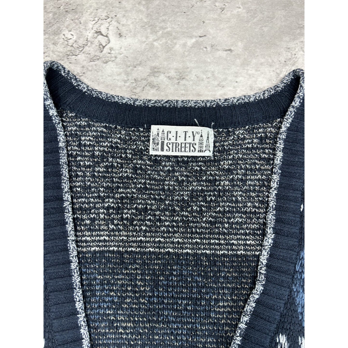 Vintage City Streets Abstract Print Cardigan Knit Sweater Size XL