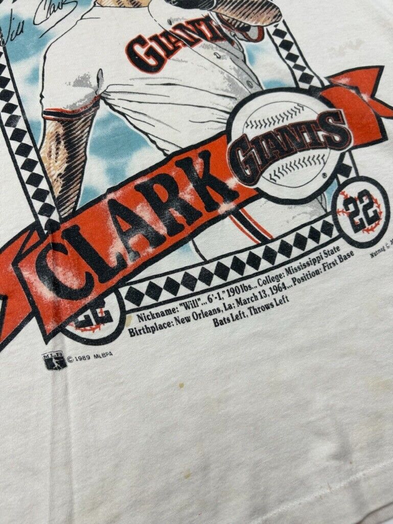 Vintage 1989 Will Clark #22 San Francisco Giants Player Graphic T-Shirt Sz Small