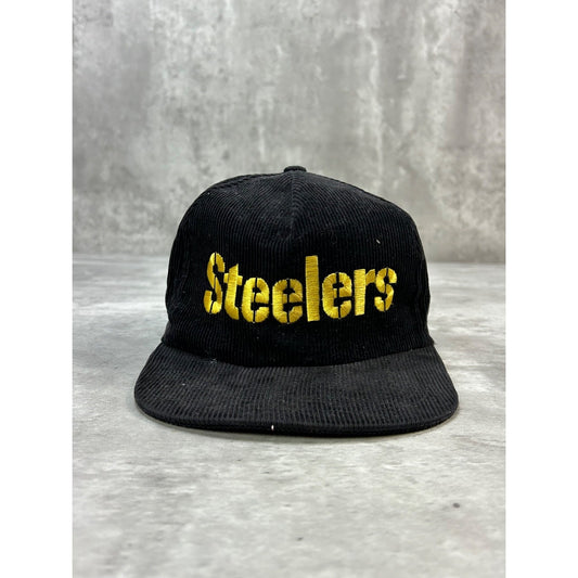 Vintage 90s Pittsburgh Steelers NFL Embroidered Corduroy Snapback Hat OSFA