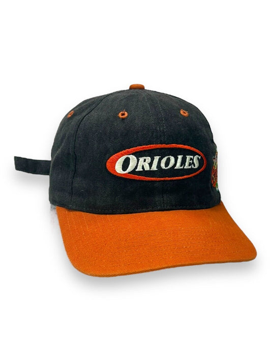 Vintage 90s Baltimore Orioles MLB Embroidered Spellout Strapback Hat OSFA