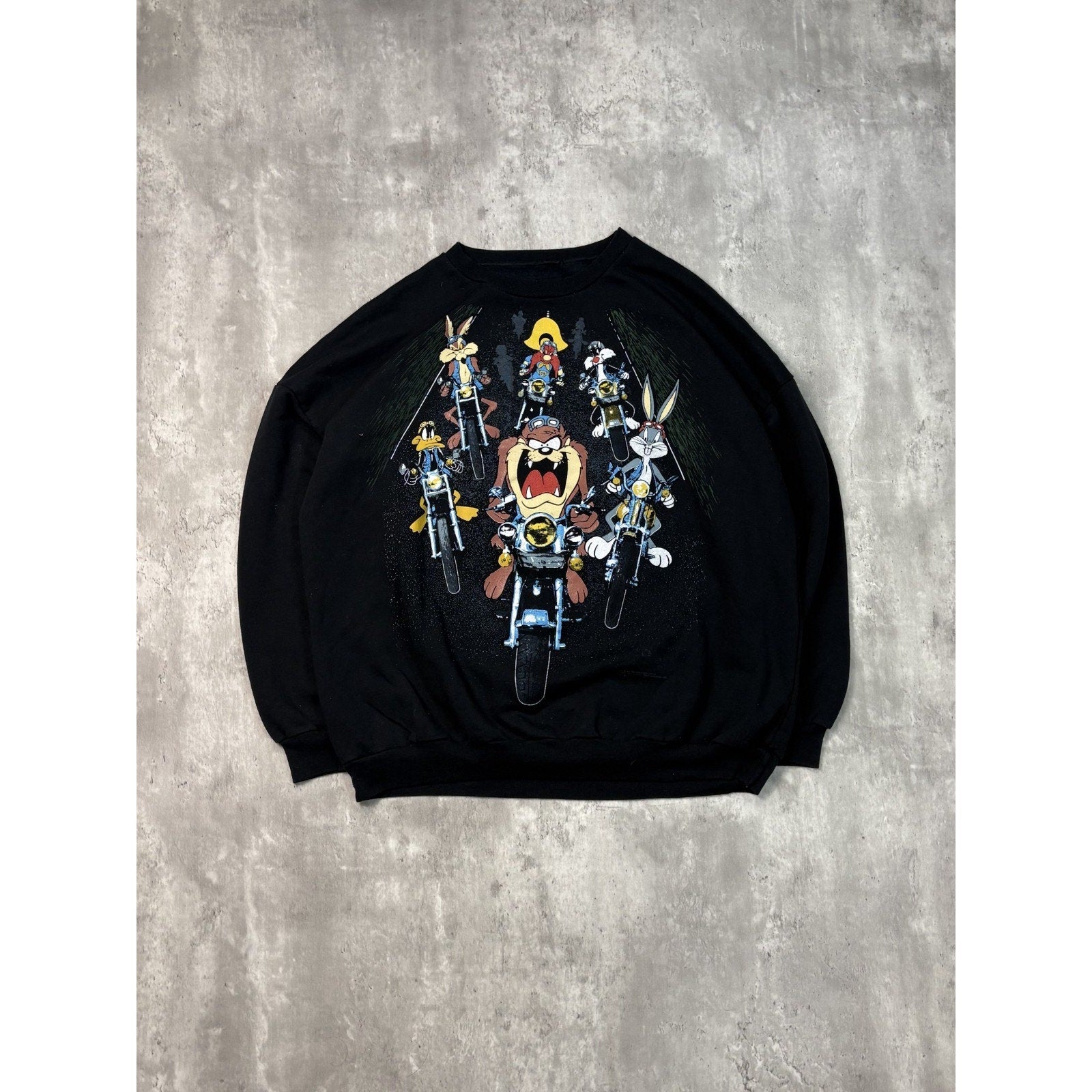 Vintage 1994 Looney Tunes Motorcycle Cartoon Character Graphic Sweatshirt Sz XL