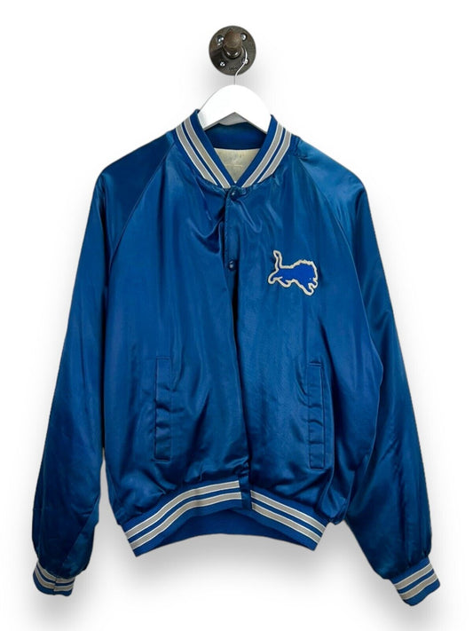 Vintage 80s Detroit Lions NFL Embroidered Logo Satin Bomber Jacket Size Medium