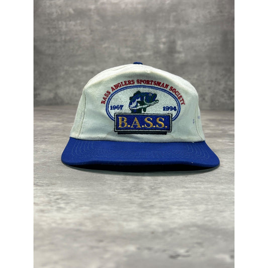 Vintage 90s Bass Fishing Embroidered Spellout Logo Snapback Hat OSFA