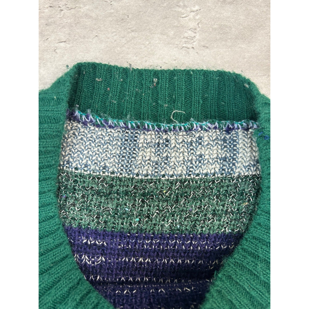 Vintage 90s Checkered Striped Print Pullover Knit Sweater Size Large