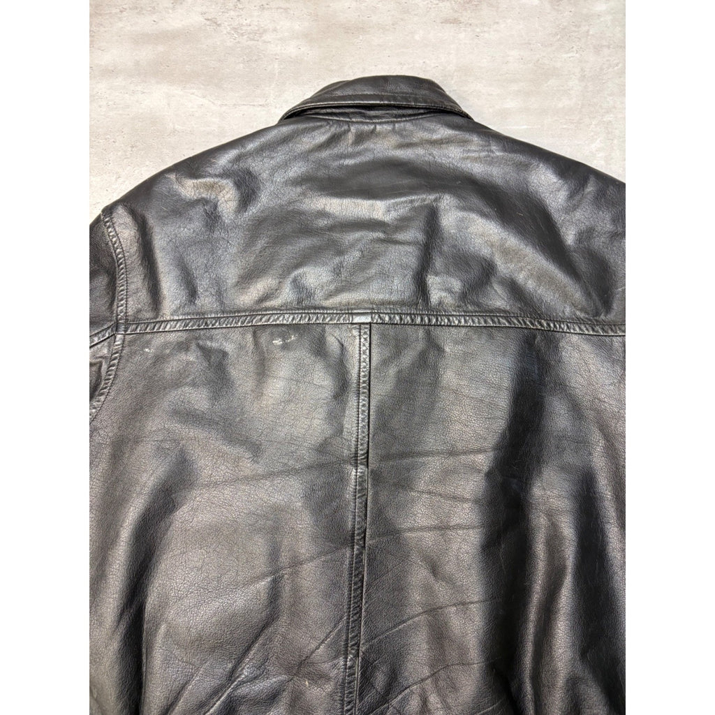 Vintage London Fog Full Zip Black Leather Bomber Jacket Size Medium