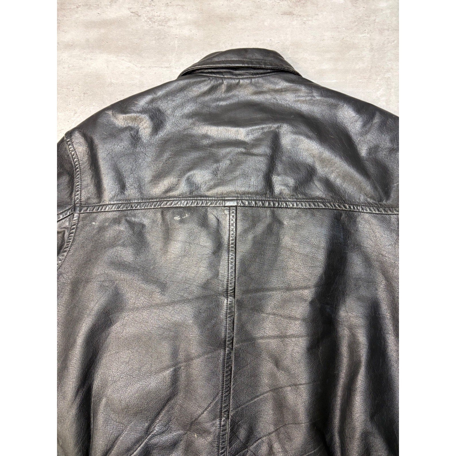 Vintage London Fog Full Zip Black Leather Bomber Jacket Size Medium
