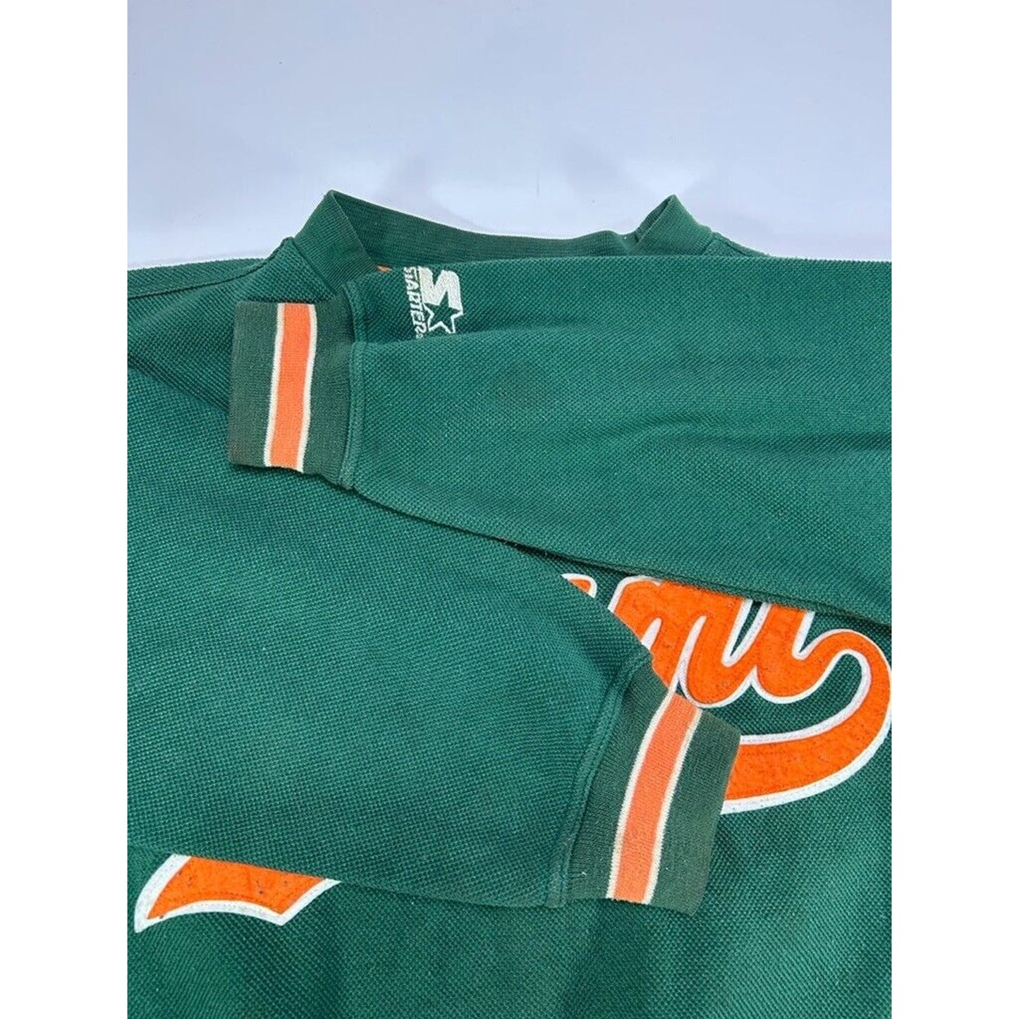 Vintage 90s Miami Hurricanes NCAA Script Spell Out Starter Sweatshirt Size Large