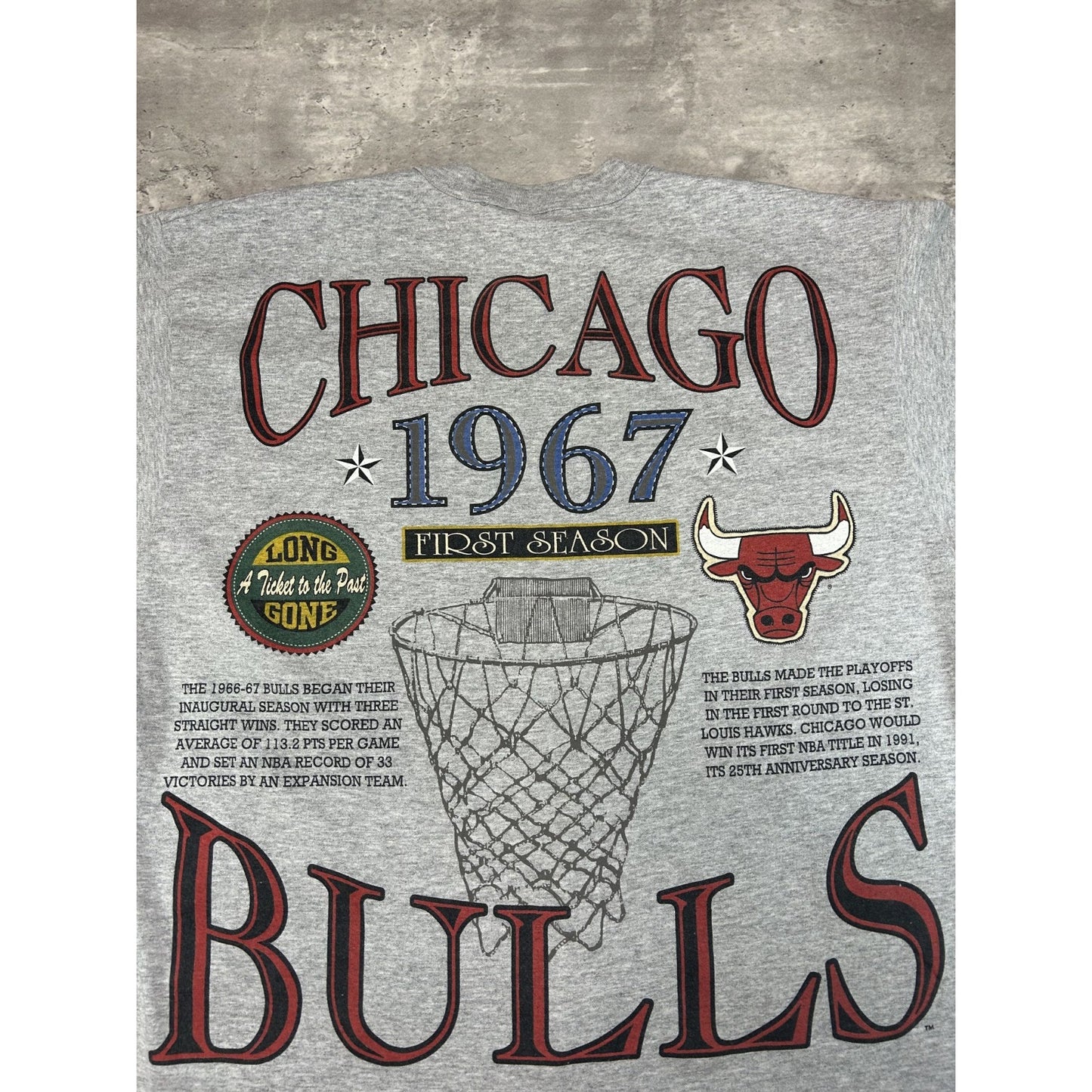 Vintage 90s Chicago Bulls NBA Graphic All Over Print 3/4 Sleeve T-Shirt Size XL