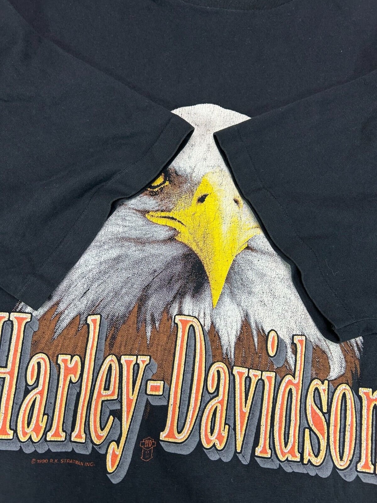 Vintage 1990 Harley Davidson Bald Eagle Graphic Spellout T-Shirt Size 4XL