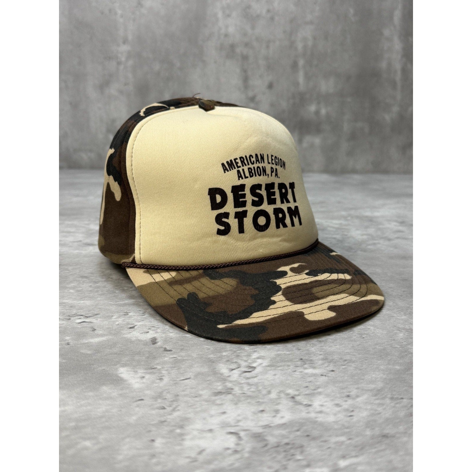 Vintage 80s Desert Storm American Legion Two Tone Camp Trucker Snapback Hat OSFA