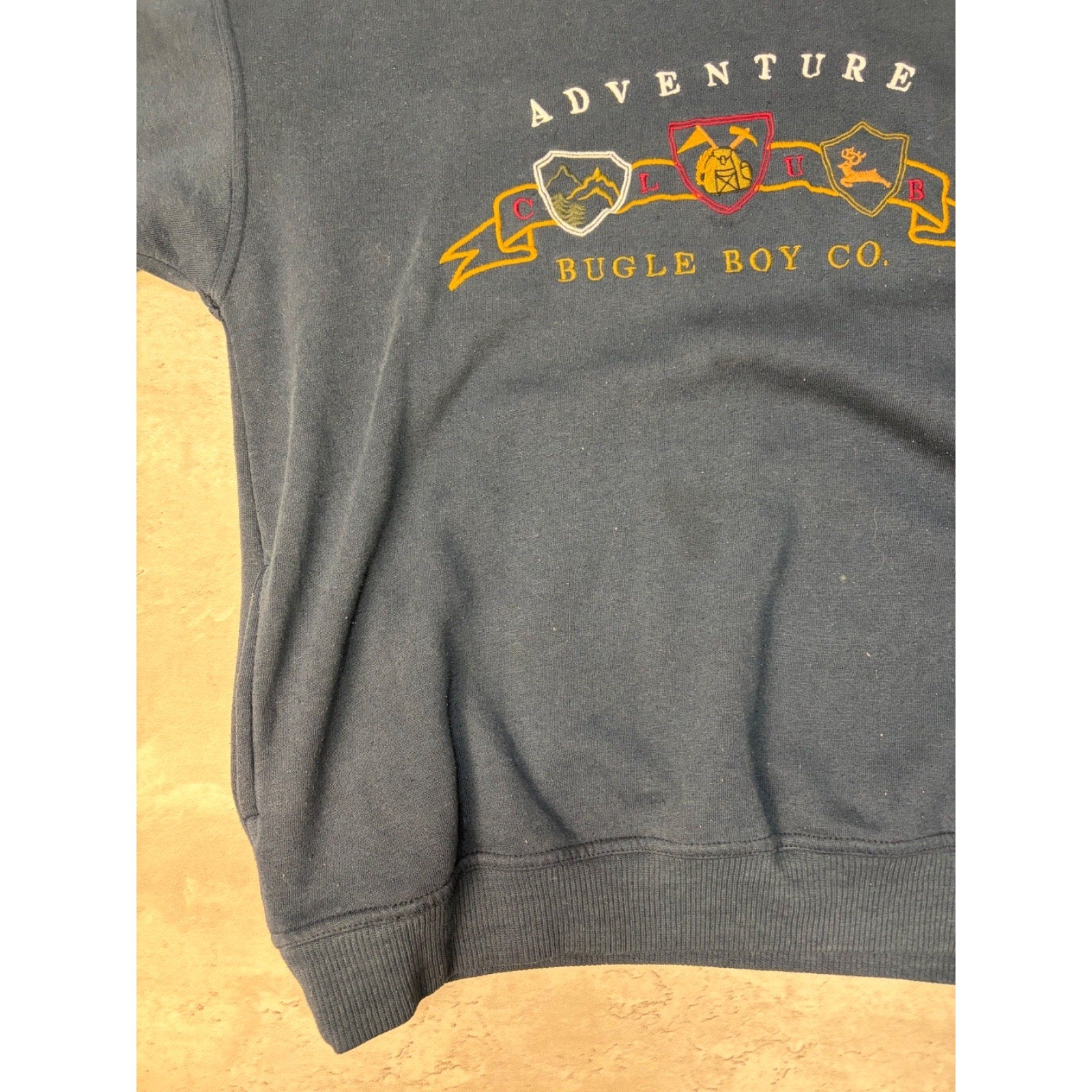 Vintage 90s Bugle Boys Adventure Embroidered Collared Sweatshirt Size XL