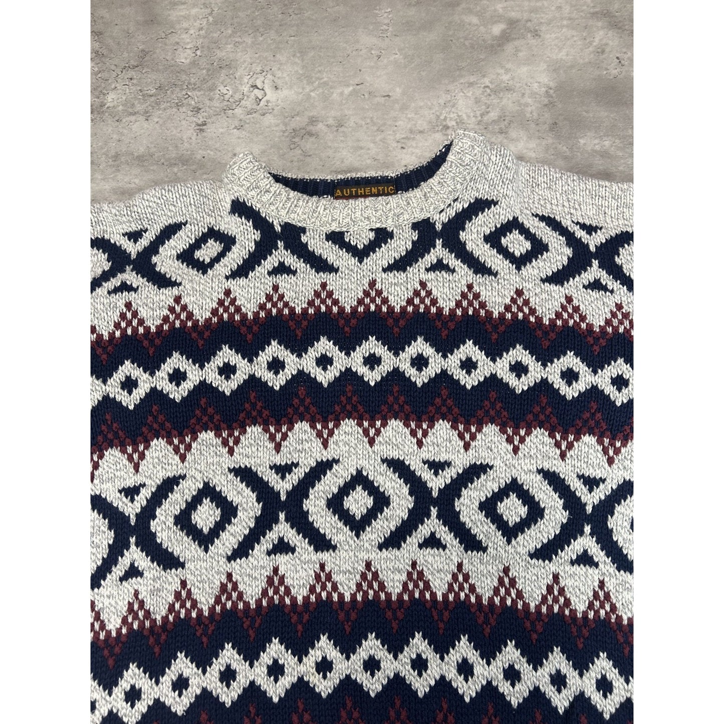 Vintage 80s Authentic Issue Geometric Striped Pullover Knit Sweater Size XL