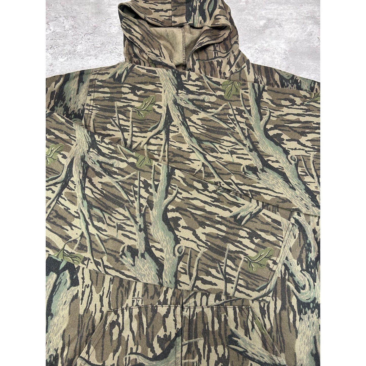 Vintage 80s/90s Muleskin Tree Camo Hunting Full Zip Hooded Sweatshirt Size XL