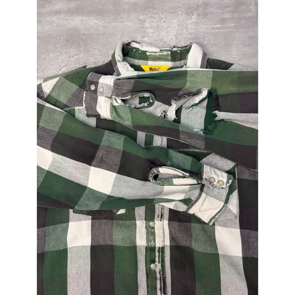 Vintage 90s Work N' Sport Pearl Snap Flannel Long Sleeve Button Up Shirt Sz 2XL