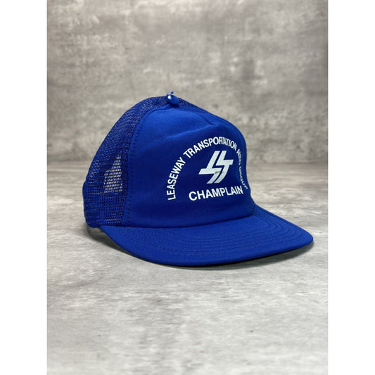 Vintage 80s Leaseway Transportation Graphic Spellout Trucker Snapback Hat OSFA