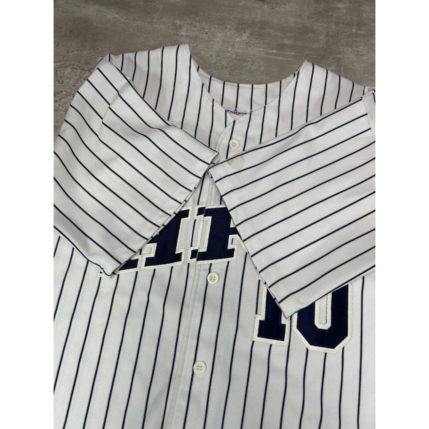 Vintage HRI #10 Embroidered Pinstripe Baseball Jersey Size XL White