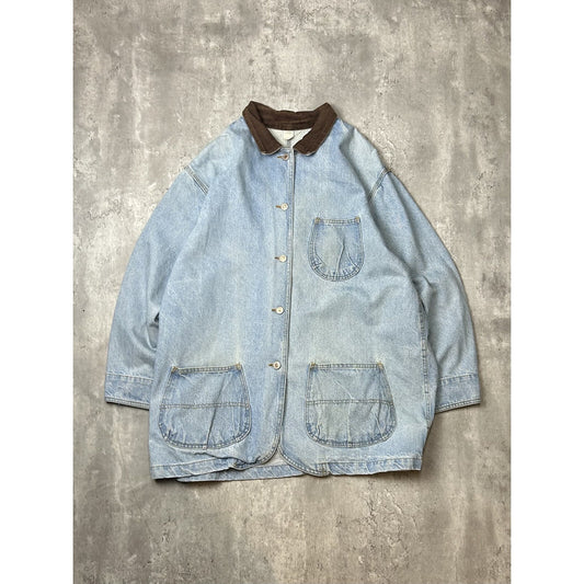 Vintage 80s/90s Workwear Light Wash Denim Chore Barn Jacket Size XL Blue