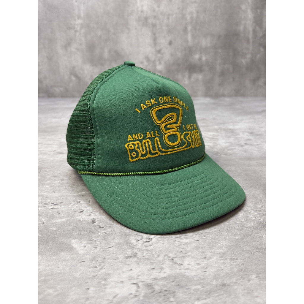 VTG 80s I Ask One Simple ? And All I Get Is Bullshit Trucker Snapback Hat OSFA