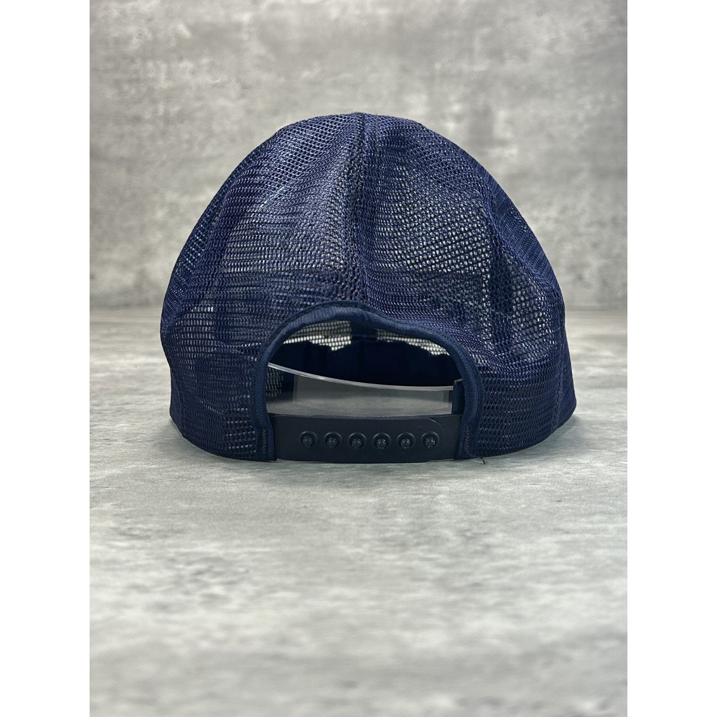 Vintage 80s Goodyear Embroidered Patch Mesh Snapback Hat OSFA Navy Blue