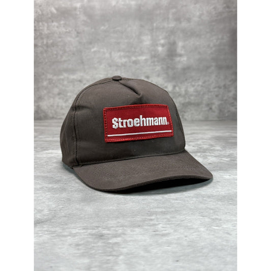Vintage 80s/90s Stroehmann Embroidered Spellout Patch Snapback Hat OSFA Brown