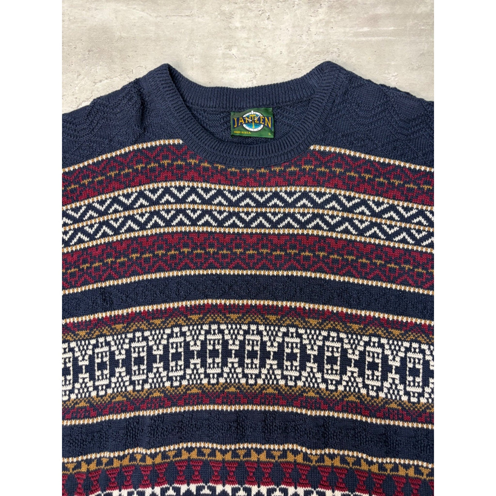 Vintage 90s Jantzen Abstract Pattern Textured Knit Sweater Size Large