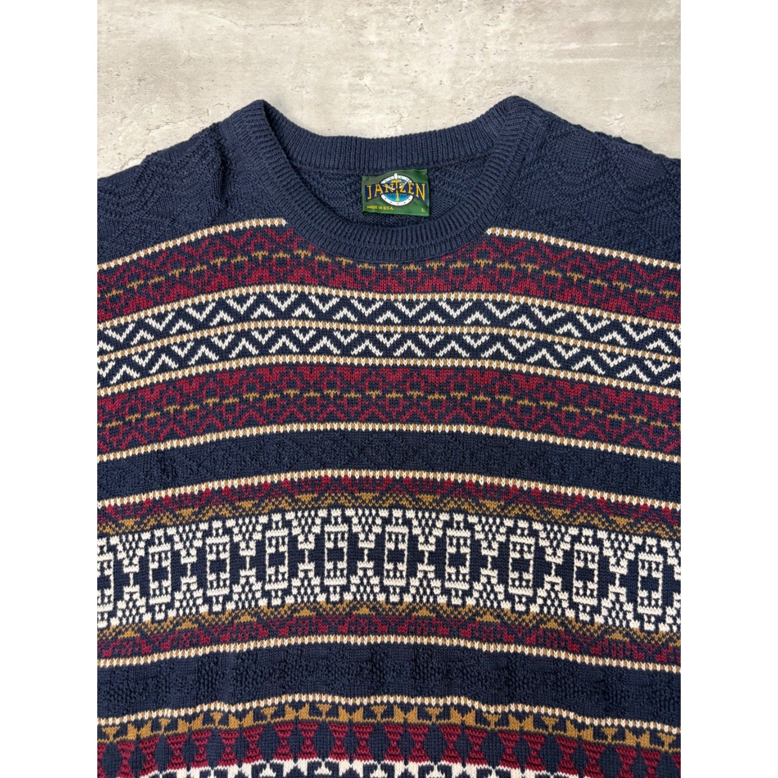 Vintage 90s Jantzen Abstract Pattern Textured Knit Sweater Size Large