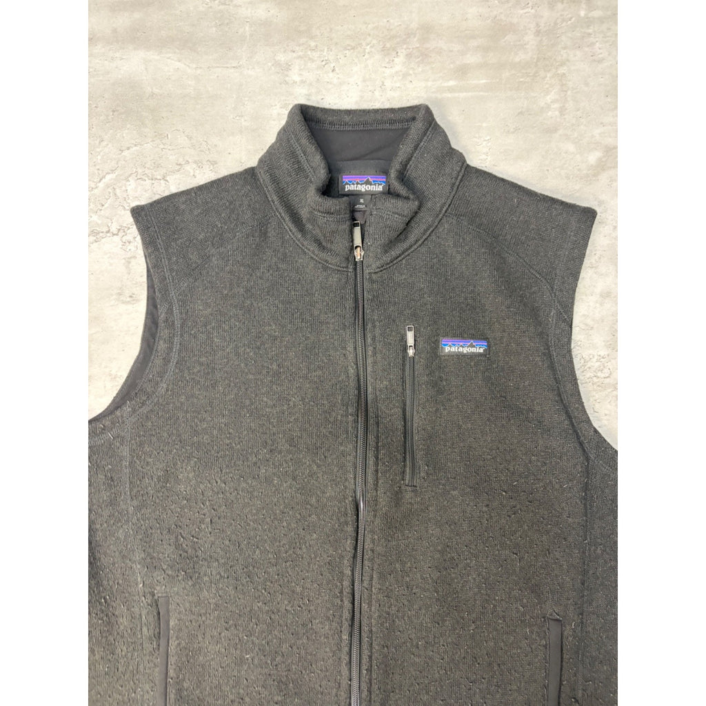 Vintage Patagonia Embroidered Patch Black Full Zip Vest Sweatshirt Size XL