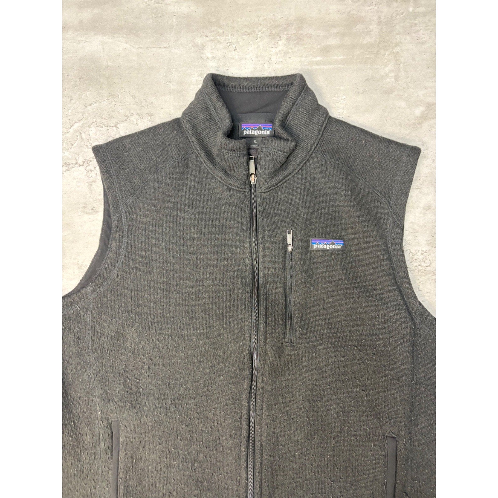 Vintage Patagonia Embroidered Patch Black Full Zip Vest Sweatshirt Size XL