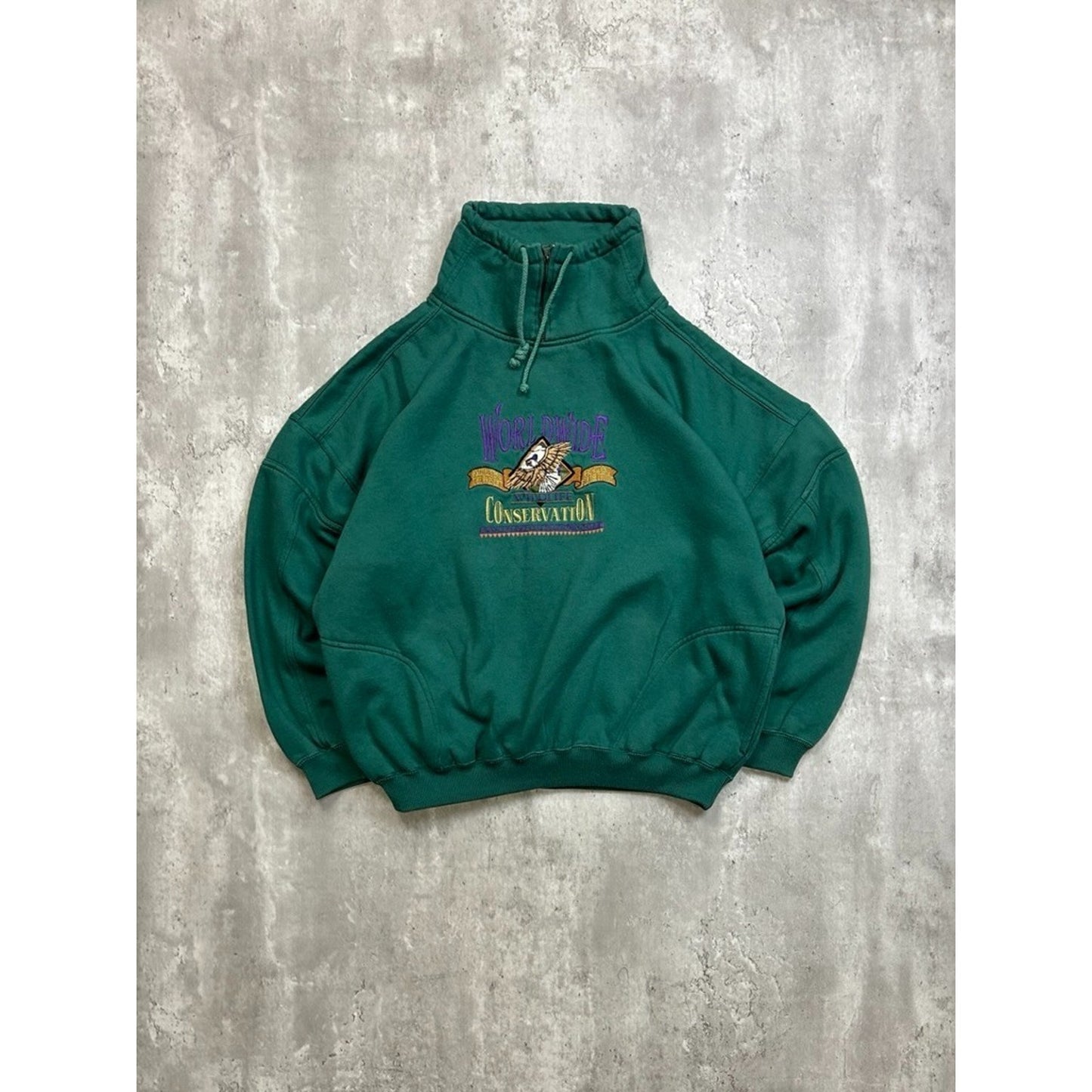Vintage 90s Wildlife Conservation Embroidered Eagle Crest Sweatshirt Size XL