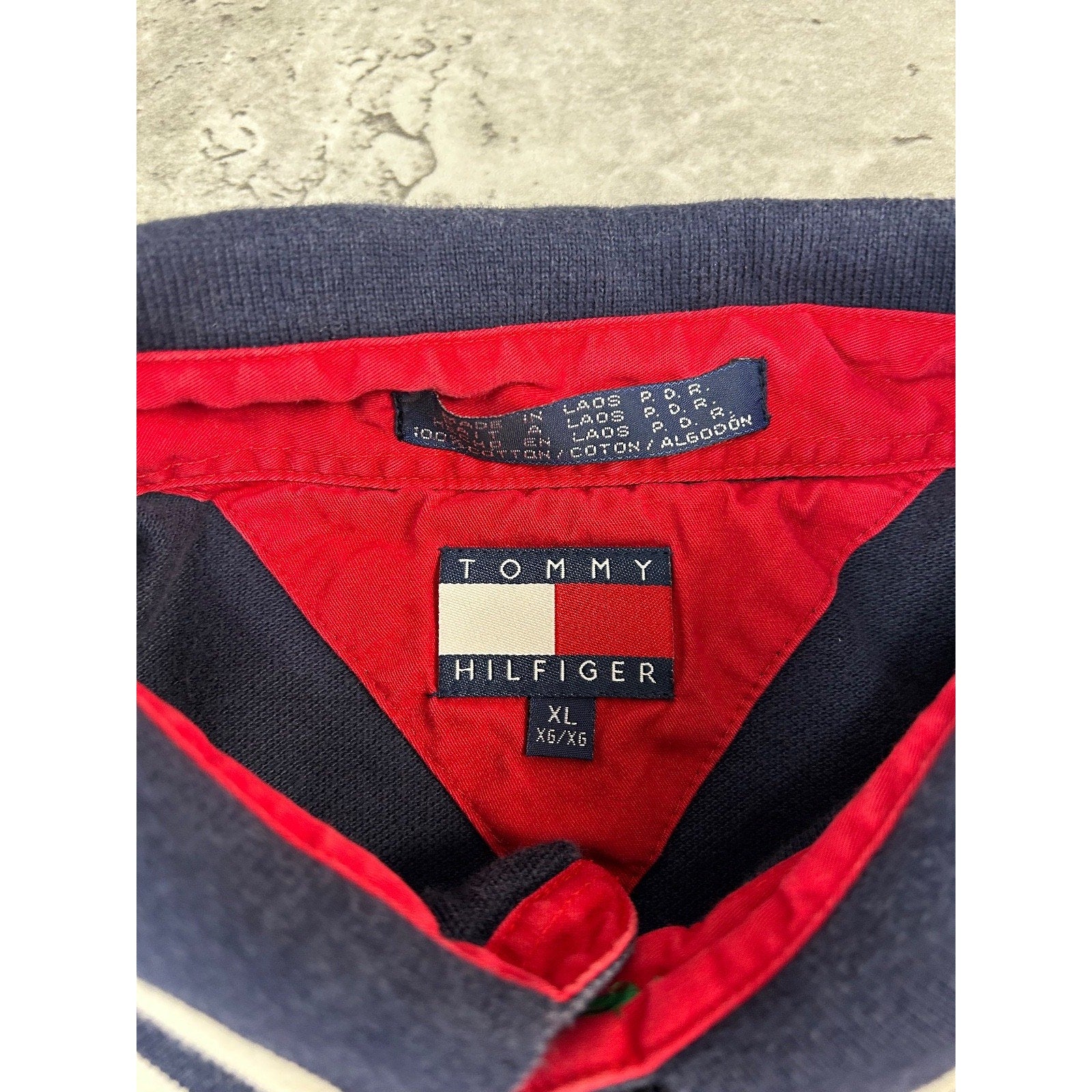 Vintage Tommy Hilfiger Embroidered Flag 1/4 Rugby Button Up Shirt Size XL