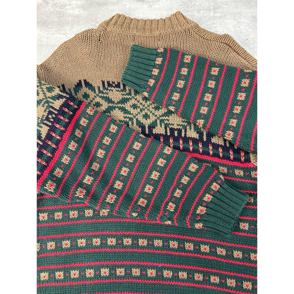 Vintage Eddie Bauer Snowflake Striped Print Pullover Knit Sweater Size Large