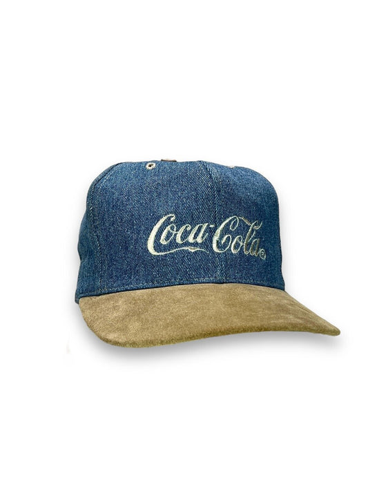 Vintage 90s Coca Cola Embroidered Logo Two Tone Denim Snapback Hat OSFA