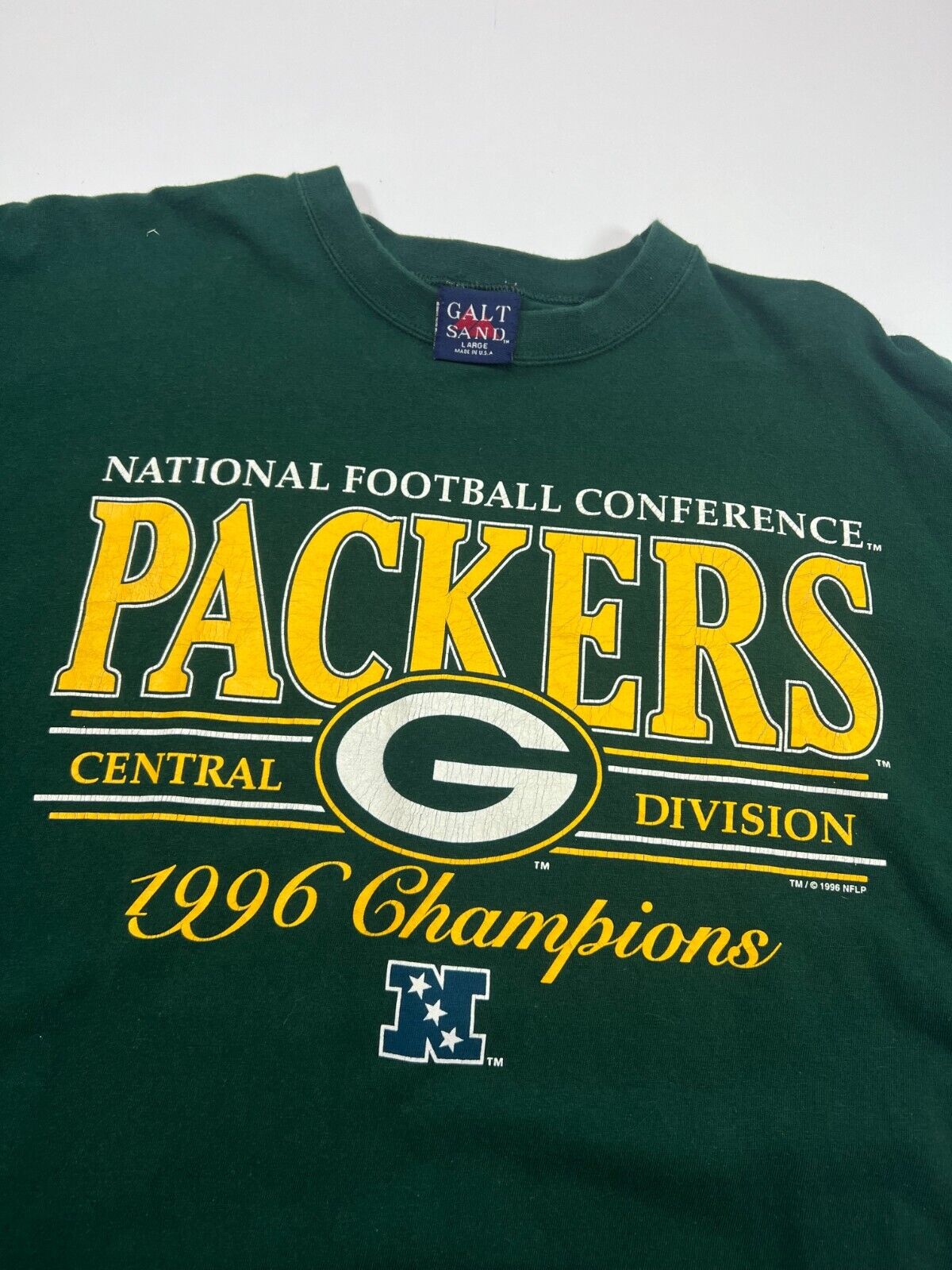 Vintage 1996 Green Bay Packers NFL NFC Champs Spell out Graphic T-Shirt Sz Large