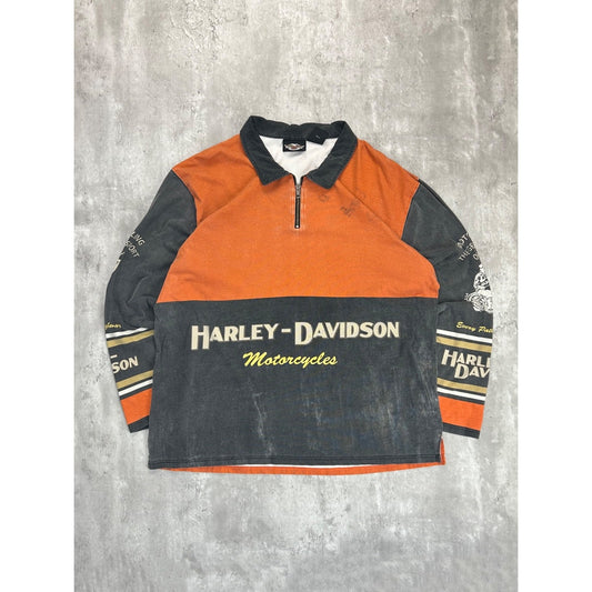Harley Davidson All Over Print 1/4 Zip Collared Shirt Size XL