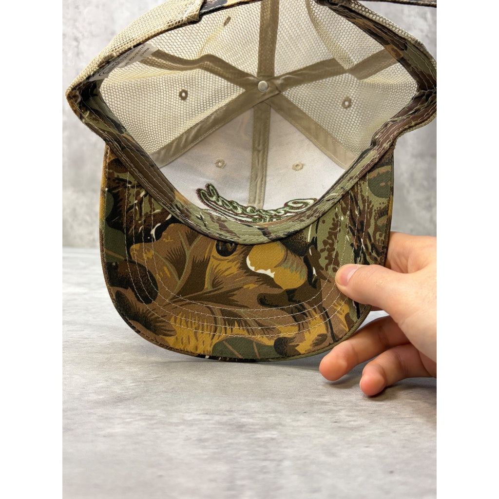 Vintage Crystal Beet Seeds Tree Camo Hunting Trucker Strapback Hat OSFA