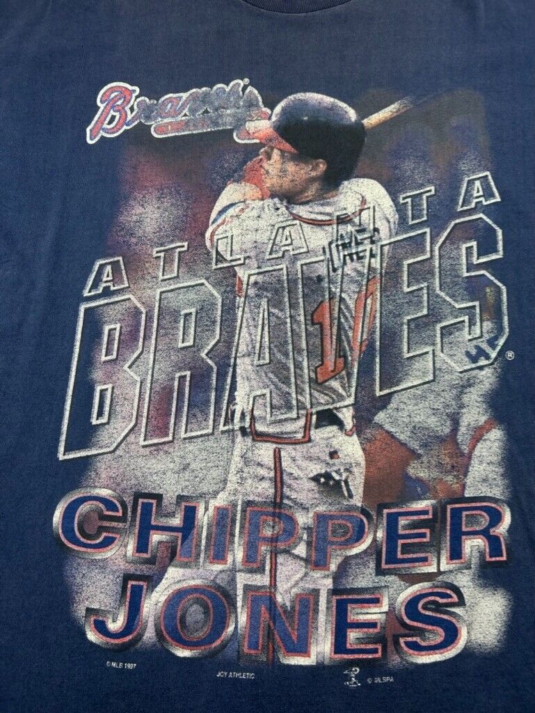 Vintage 1997 Chipper Jones #10 Atlanta Braves MLB Player Graphic T-Shirt Size XL