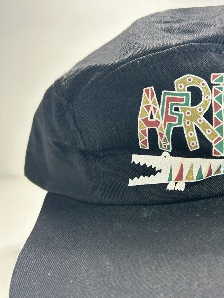 Vintage 90s Africa Crocodile Spell Out Graphic 5 Panel Snapback Hat OSFA Black