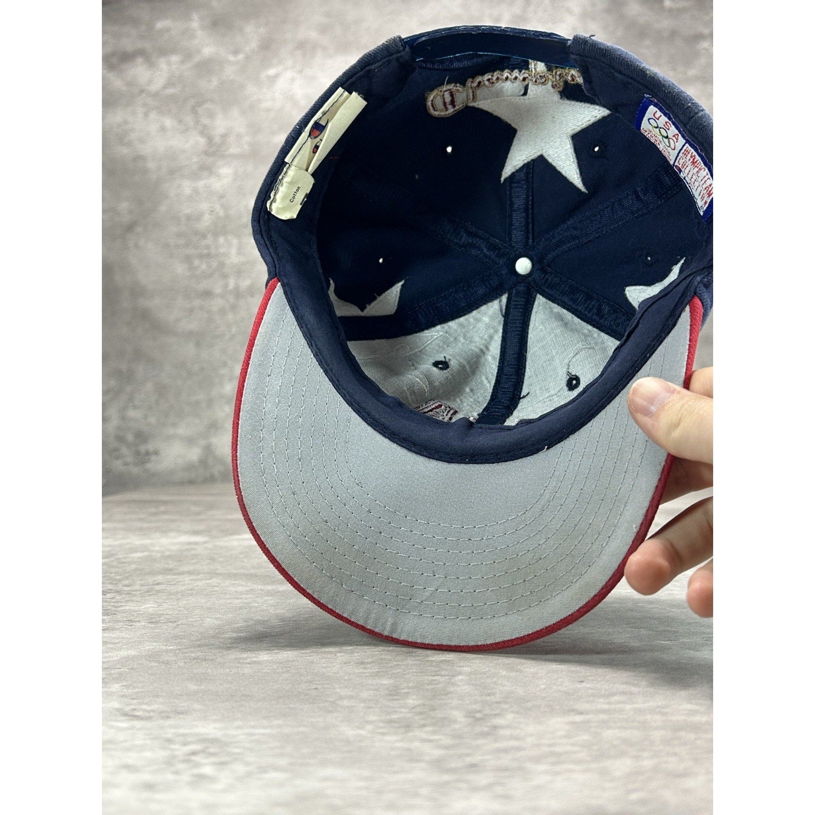Vintage 90s USA Olympics Embroidered Star Logo Snapback Hat OSFA Blue